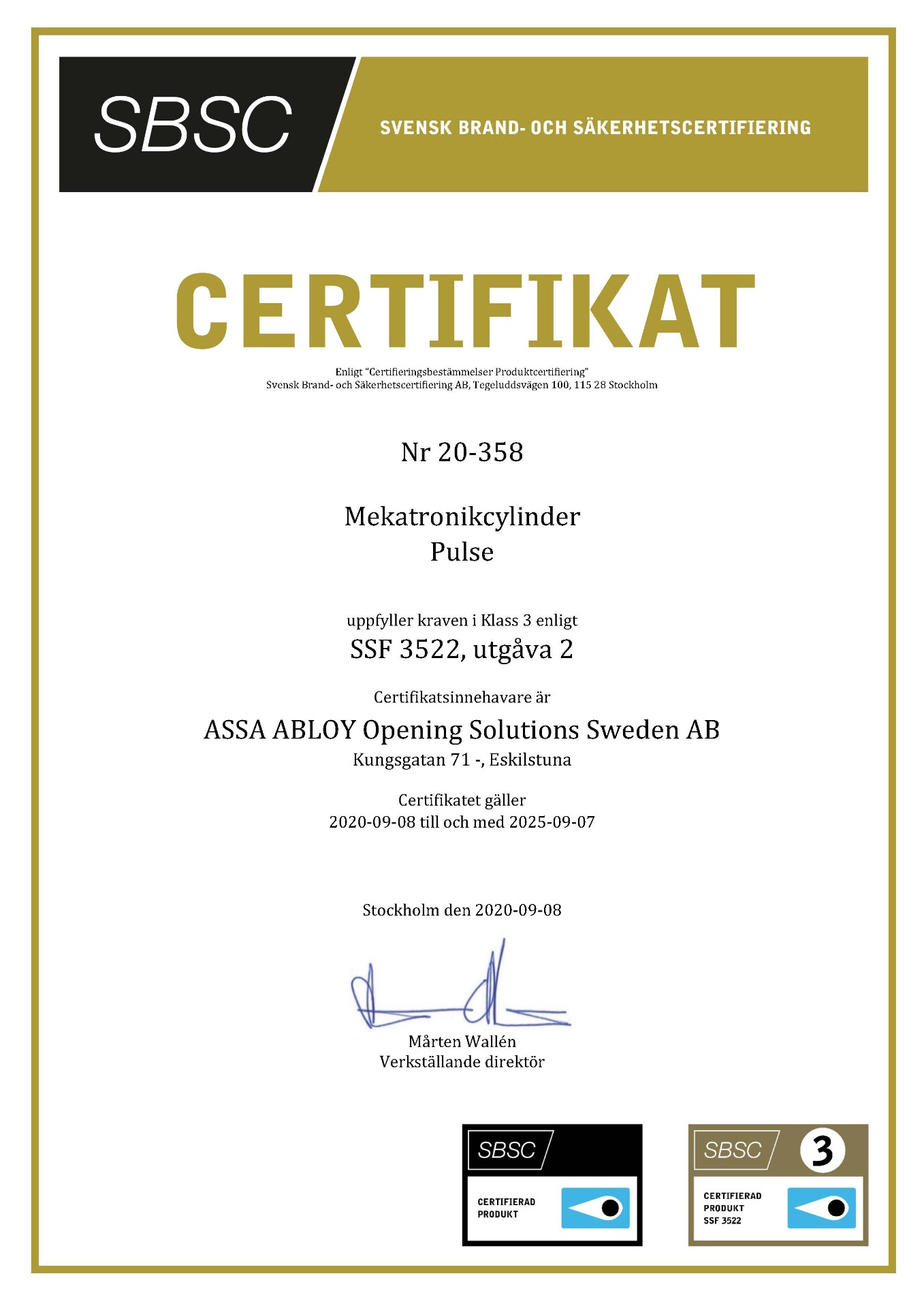 ASSA PULSE sertifikat